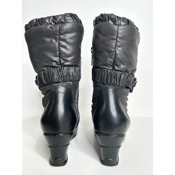 Blondo Puffer Leather Wedge Boots Waterproof Quilted Down Filled Nylon Black 7 - Picture 6 of 16